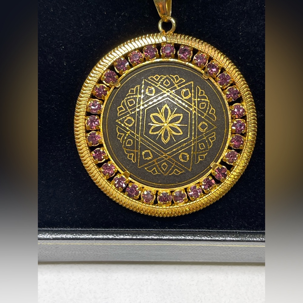 Vintage Gold and Purple Necklace with Floral Pendant